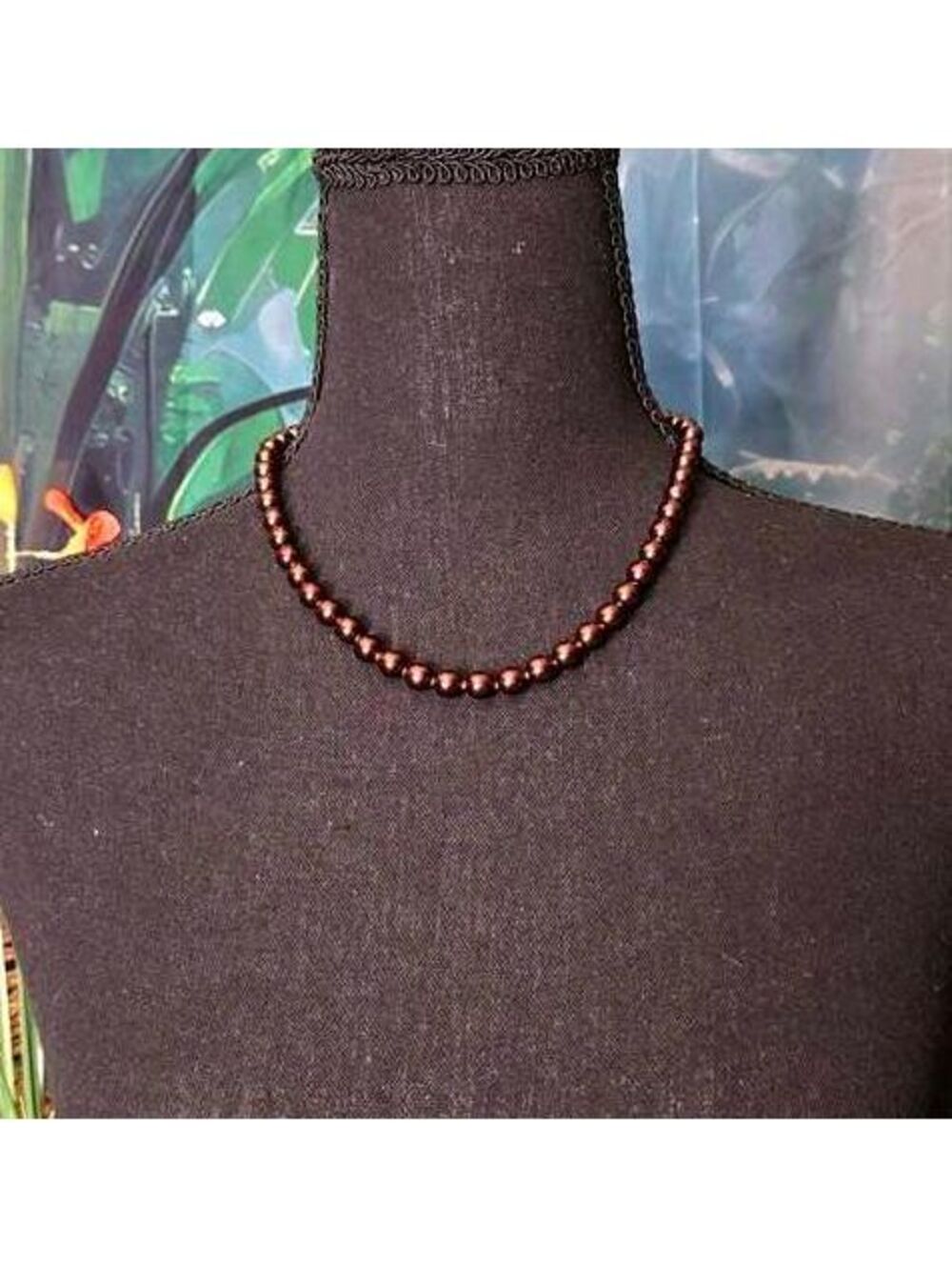 VTG Chocolate Brown Pearl Strand Necklace with Gold-Tone Filigree Clasp